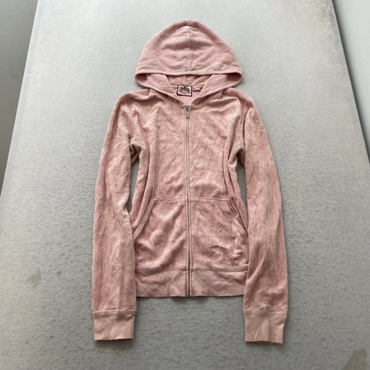Vintage Juicy Couture Scottie Dogs Womens Pink Terry Cloth Hoodie Rhinestone - L