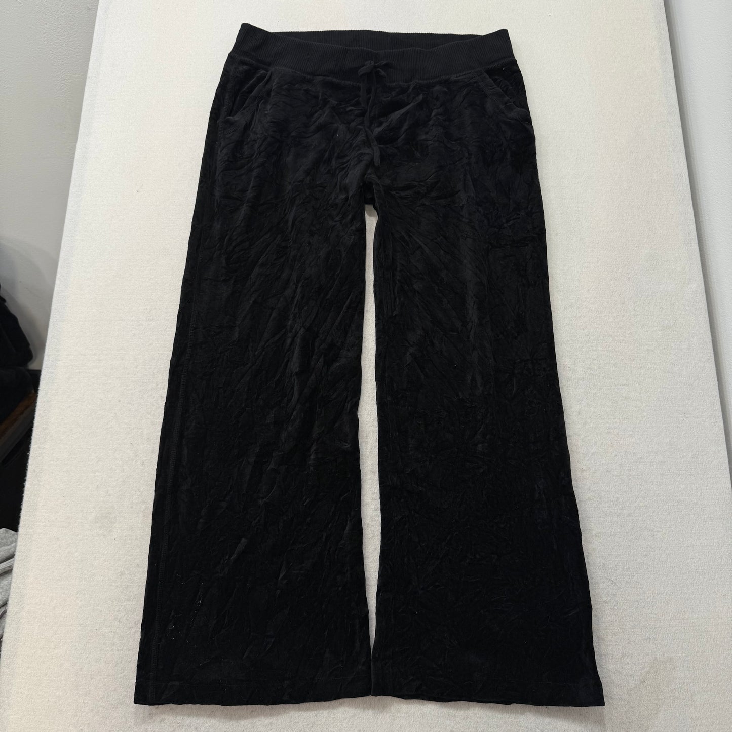 Juicy Couture Black Velour Tracksuit Set Zip Up Hoodie & Straight Pants Size L