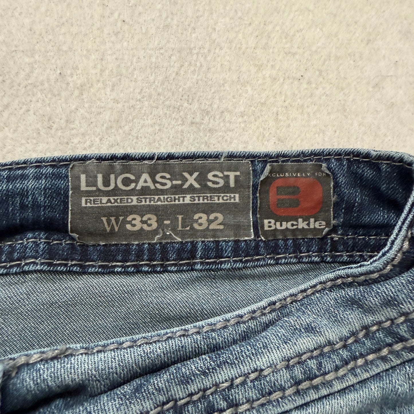 BKE Buckle Lucas-X ST Men's Blue Straight Fit Denim Jeans Stretch Logo Size W33