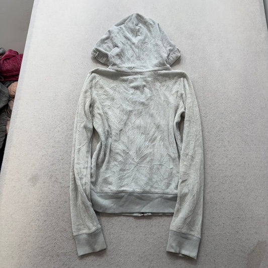 Hollister Womens Ice Blue Velour Zip Up Hoodie Loungewear Kangaroo Pocket Size S