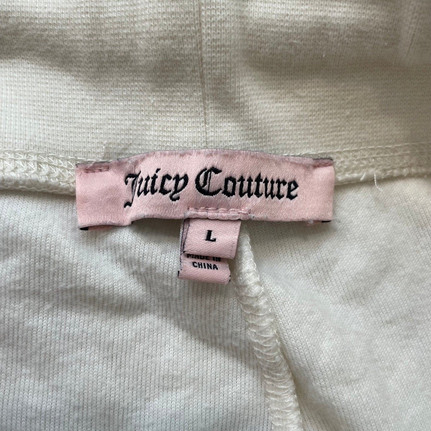 Juicy Couture Women's White Velour Flare Track Pant Colorful Rhinestones Size L