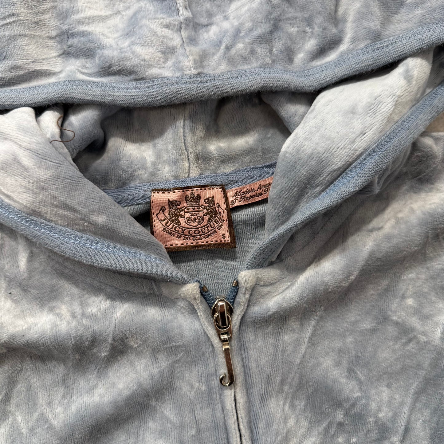 Vintage Juicy Couture Women's Heather Blue Velour Full Zip Hoodie Preppy Size S