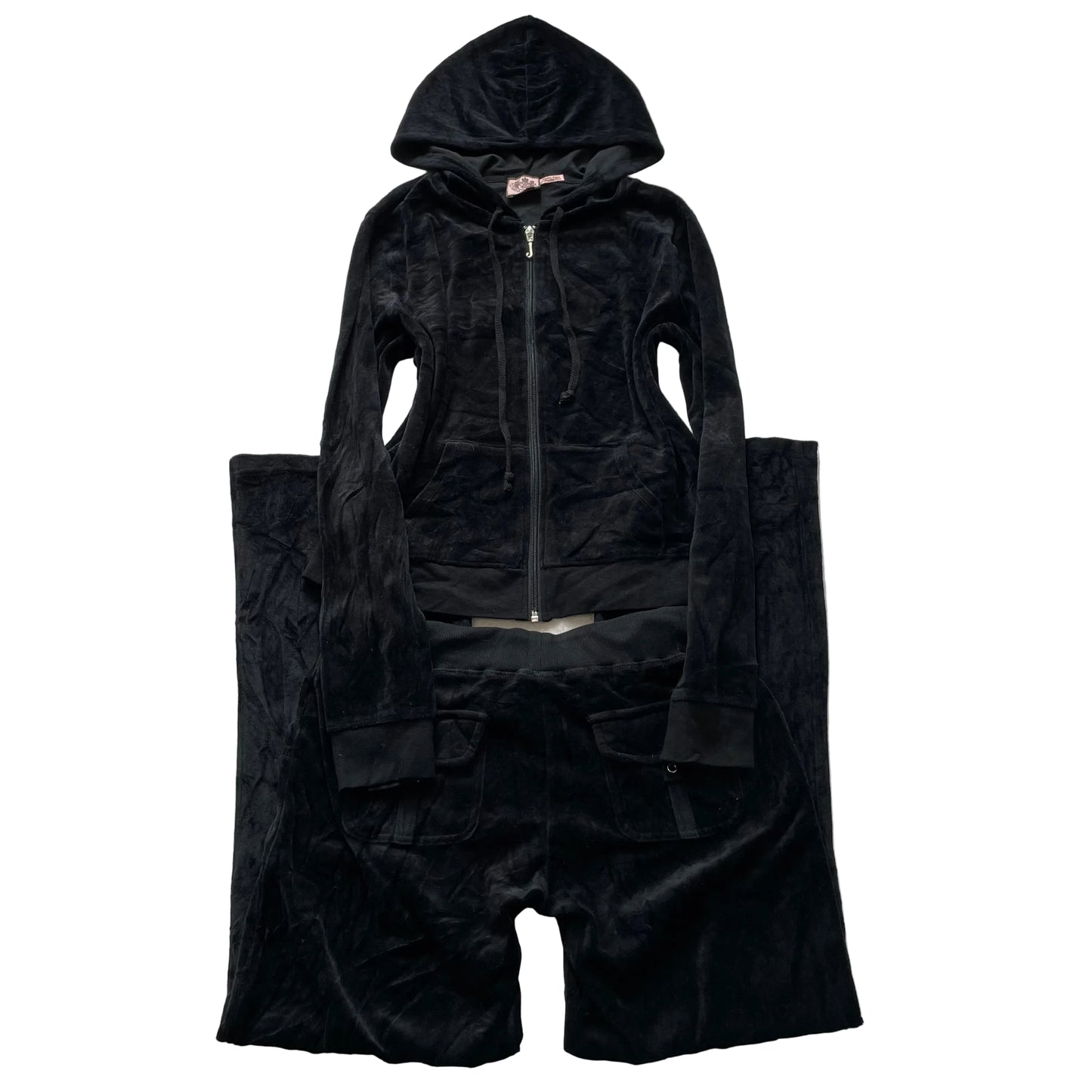 Vintage Juicy Couture Womens Black Velour Tracksuit Set Drawstring Y2k Size L/XL