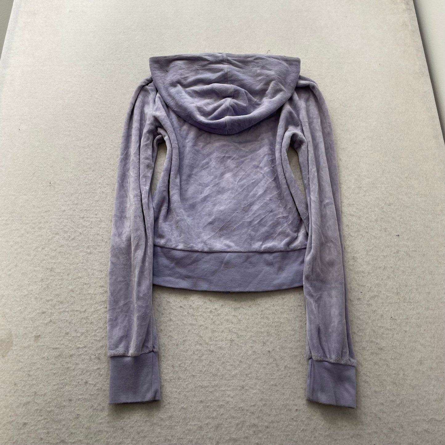 Vintage Juicy Couture Womens Light Purple Velour Zip-Up Hoodie Drawstring Size S