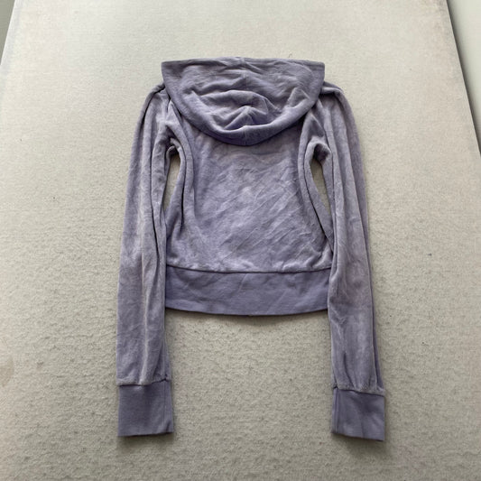 Vintage Juicy Couture Womens Light Purple Velour Zip-Up Hoodie Drawstring Size S
