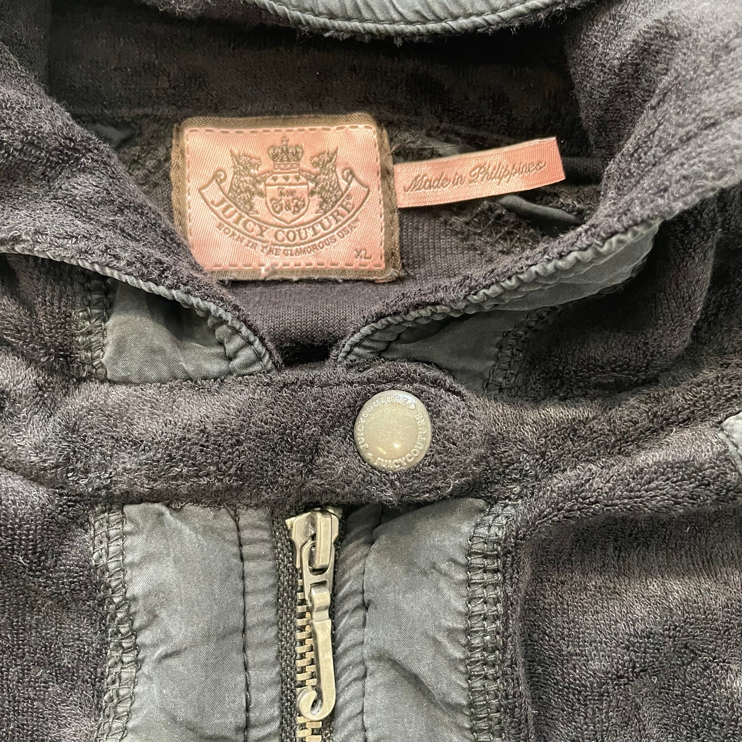 Juicy Couture Women's Black Terry Cloth Zip-Up Windbreaker Style Hoodie Size XL