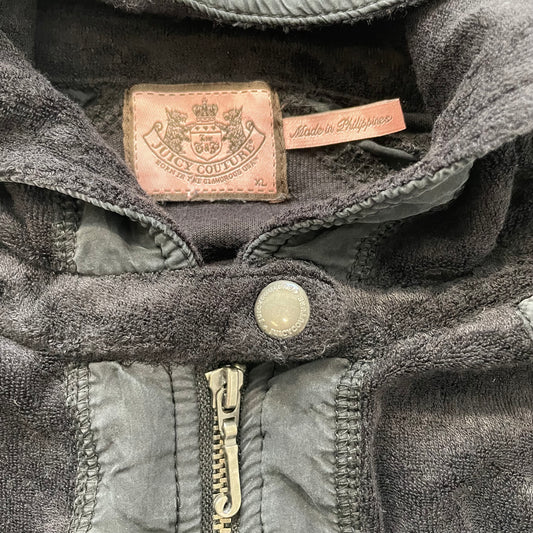 Juicy Couture Women's Black Terry Cloth Zip-Up Windbreaker Style Hoodie Size XL