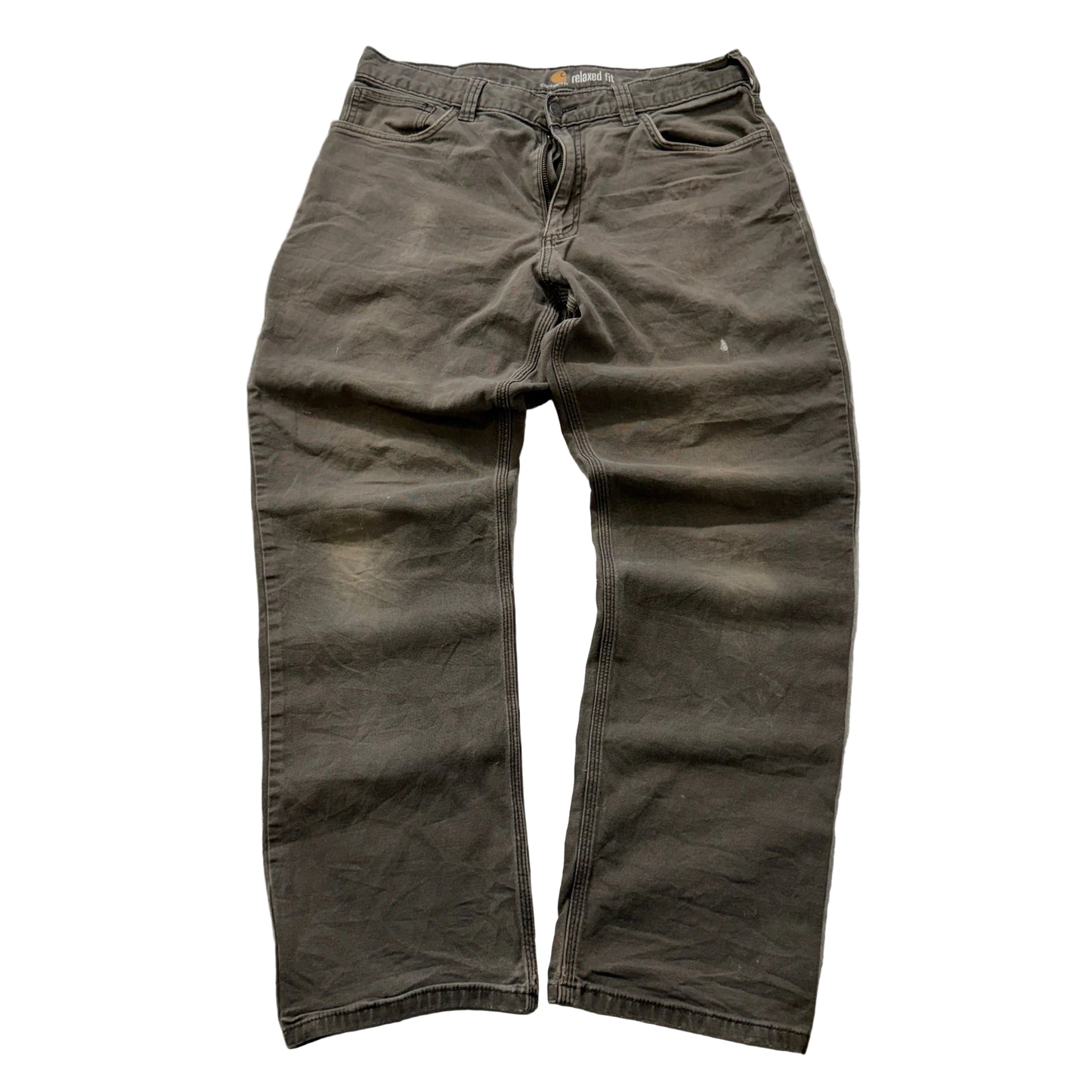 Carhartt Men Olive Canvas Carpenter Pants Relaxed Fit Pockets Classic Size 34x32