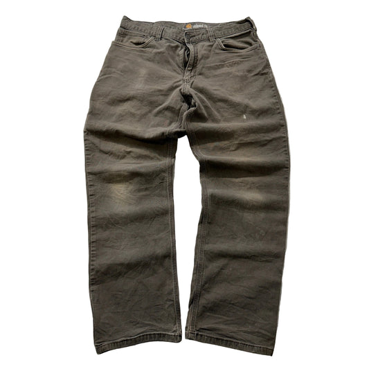 Carhartt Men Olive Canvas Carpenter Pants Relaxed Fit Pockets Classic Size 34x32