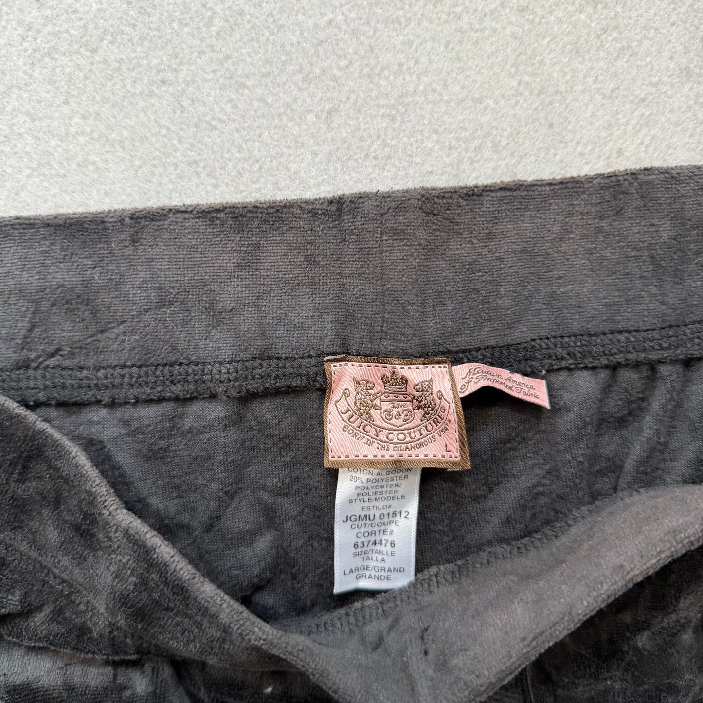Vintage Juicy Couture Women's Charcoal Velour Tracksuit Set Jacket & Pant Size L