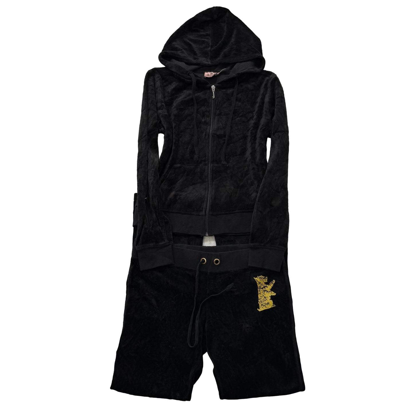 Vintage Juicy Couture Womens Black Velour Tracksuit Set Hoodie & Pant Y2k Size S