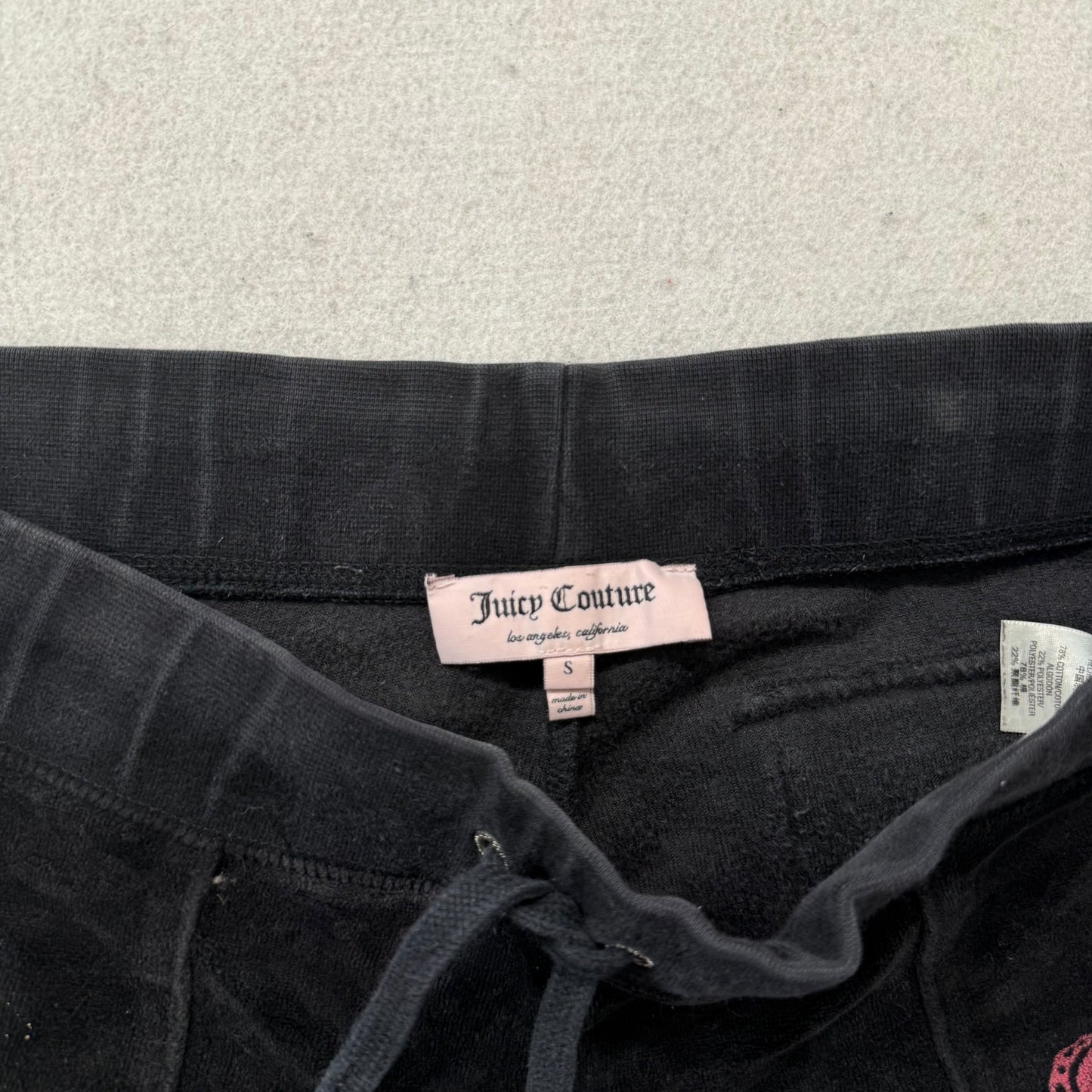 Juicy Couture Women's Black Velour Flared Track Pants Pockets Crown Logo Size S