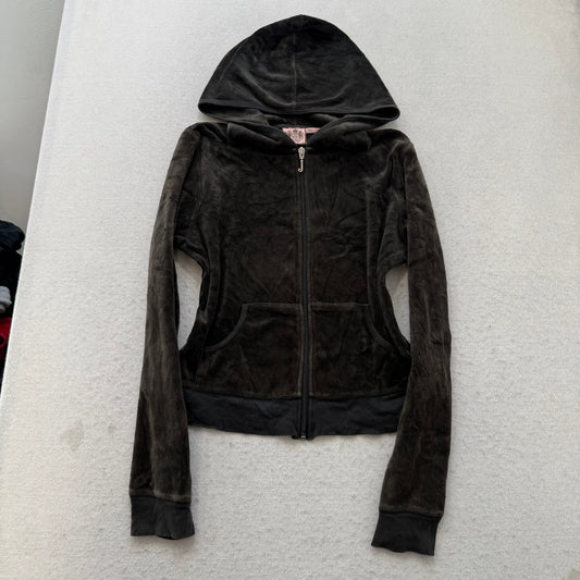 Vintage Juicy Couture Women's Black Velour Tracksuit Set Hoodie & Pants Size L