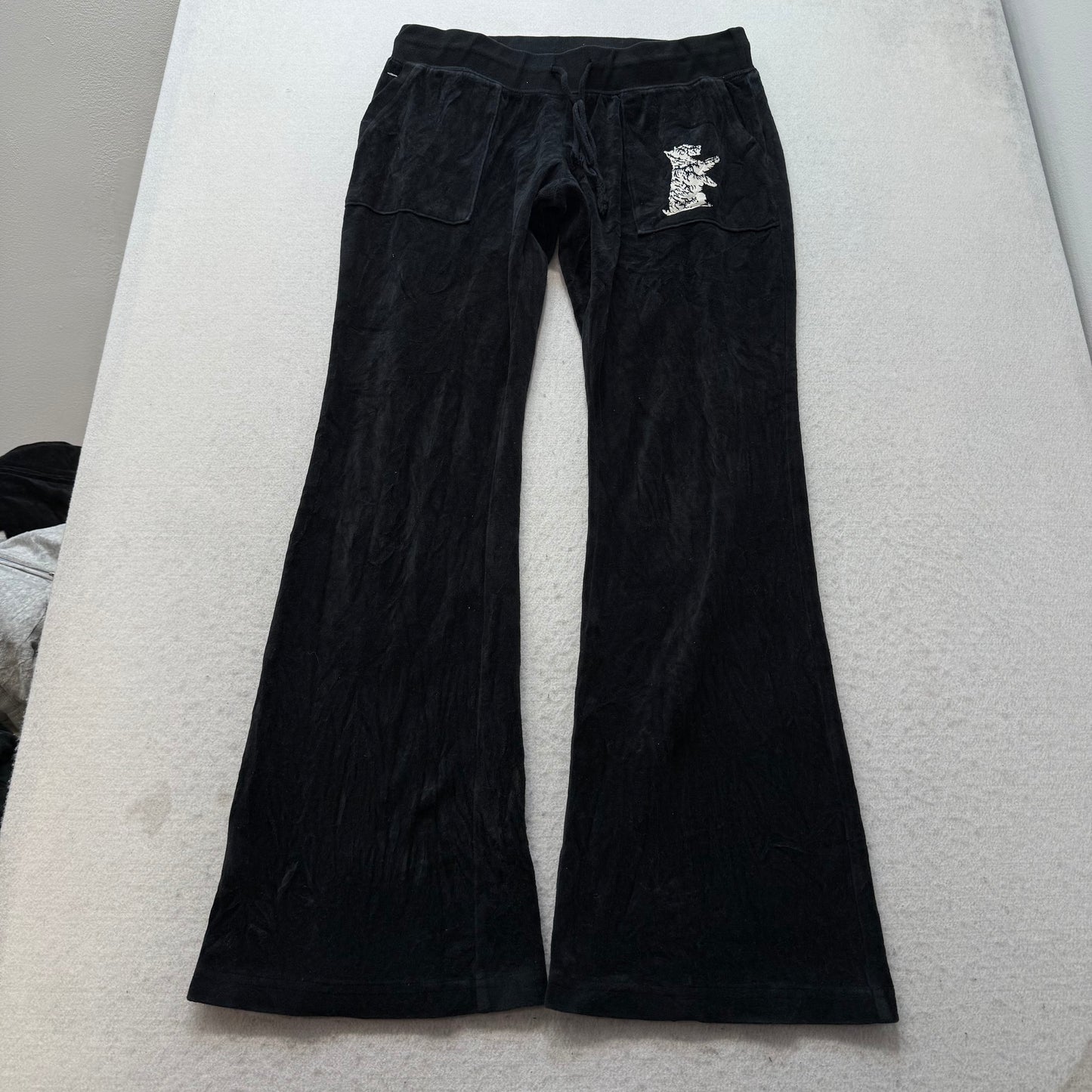 Vintage Juicy Couture Womens Black Velour Tracksuit Set Hoodie & Pant Y2k Size L