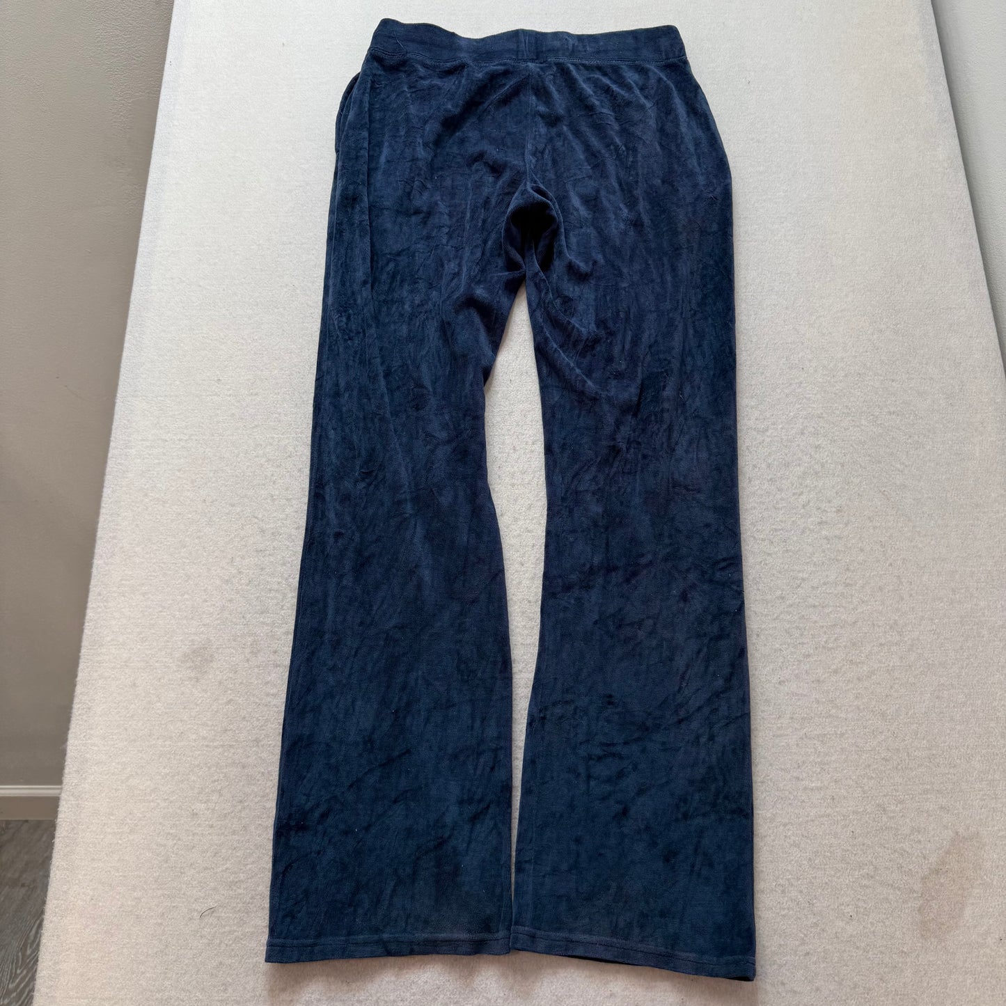 Vintage Juicy Couture Womens Navy Blue Velour Flare Track Pant Drawstring Size S
