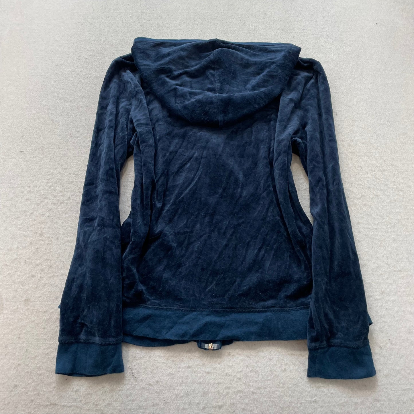 Vintage Juicy Couture Women's Navy Velour Zip-Up Hoodie Pocket Streetwear Size L