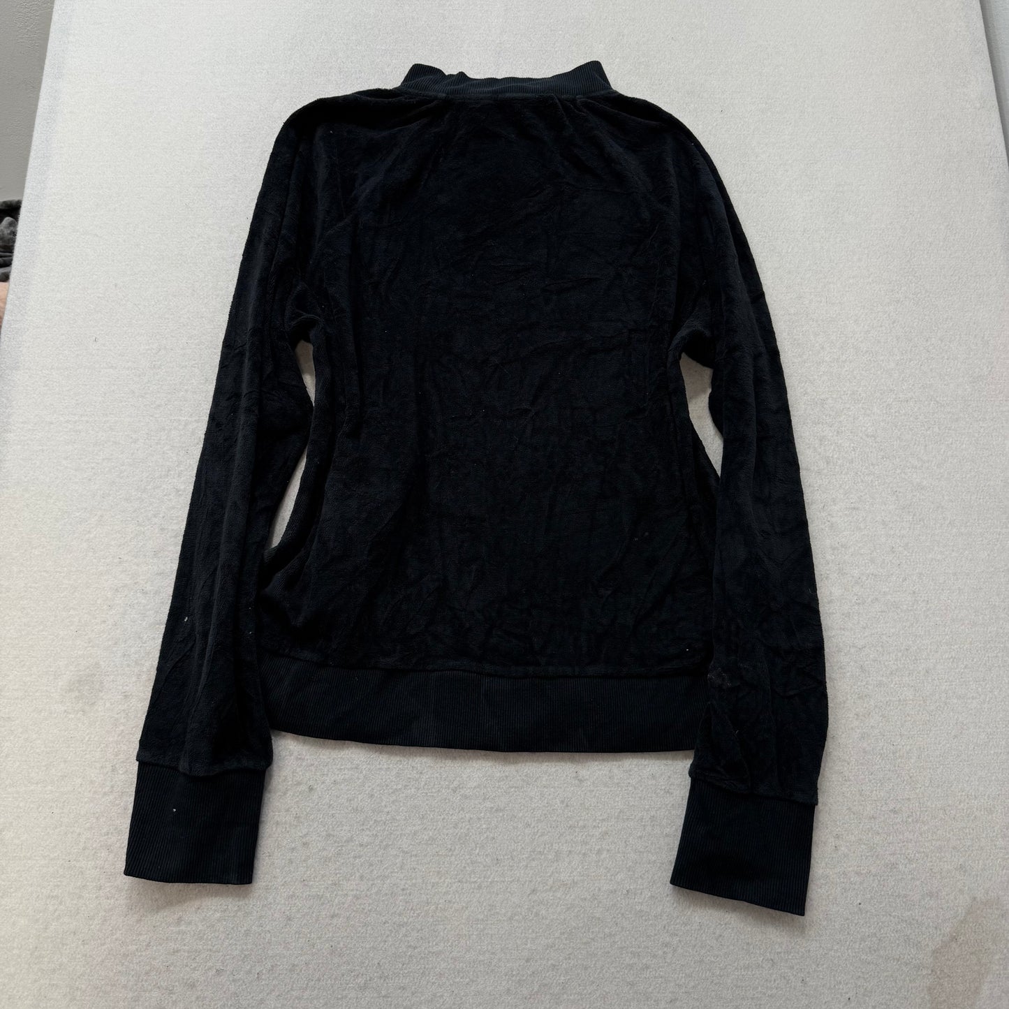 Bebe Women's Black Velour Full Zip Track Jacket Mock Neck Pockets Logo Size L