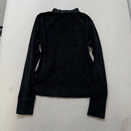 Bebe Women's Black Velour Full Zip Track Jacket Mock Neck Pockets Logo Size L