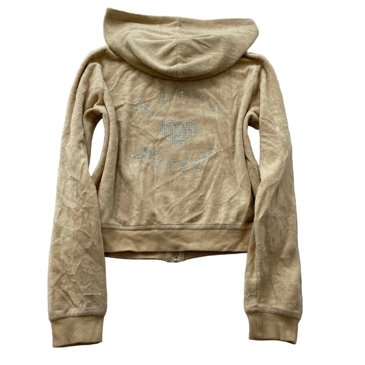 Juicy Couture Forever 21 Women Beige Velour Zip-Up Hoodie Rhinestone Logo Size S