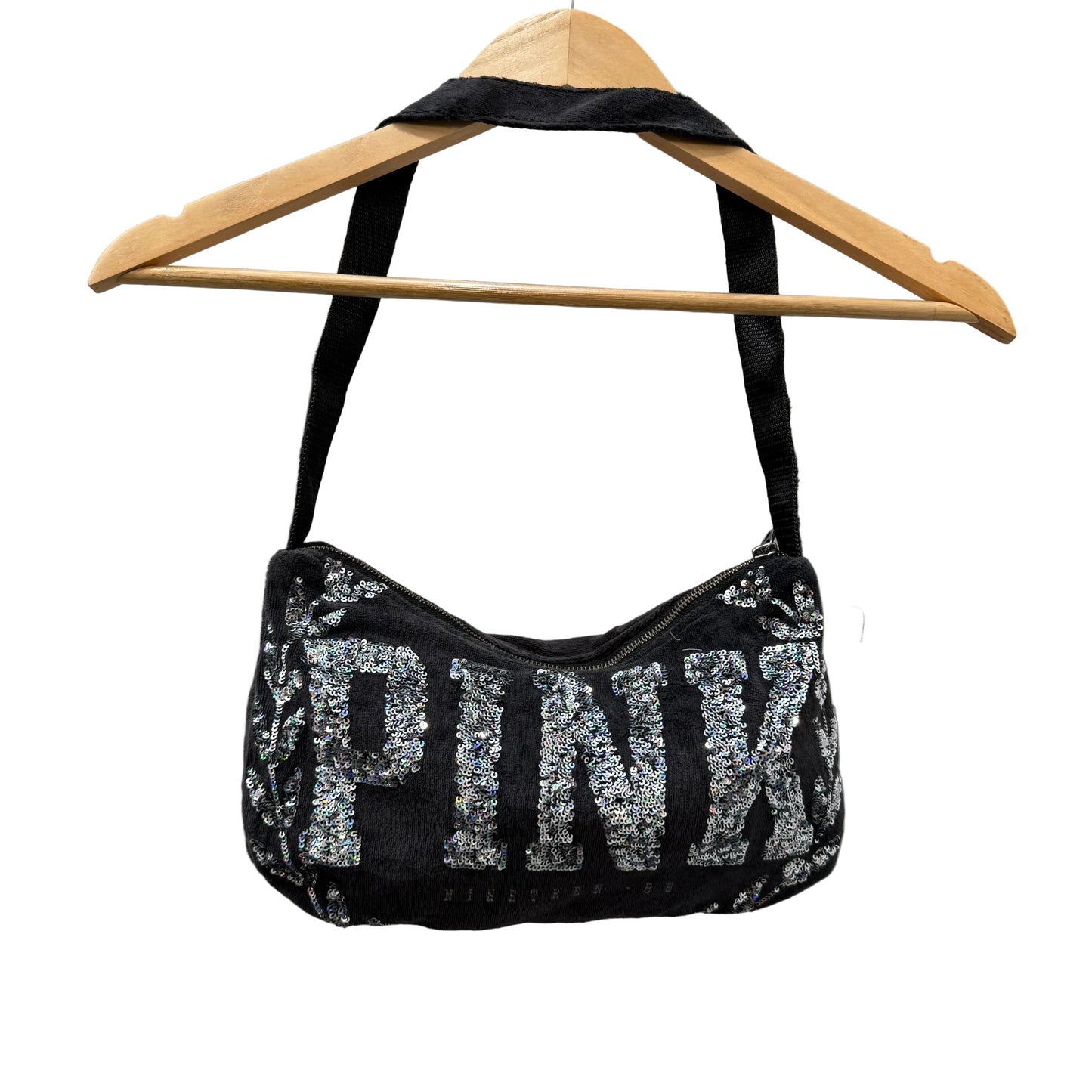 Victoria's Secret PINK Black Velour Sequin Embellished Causal Logo Shoulder Bag