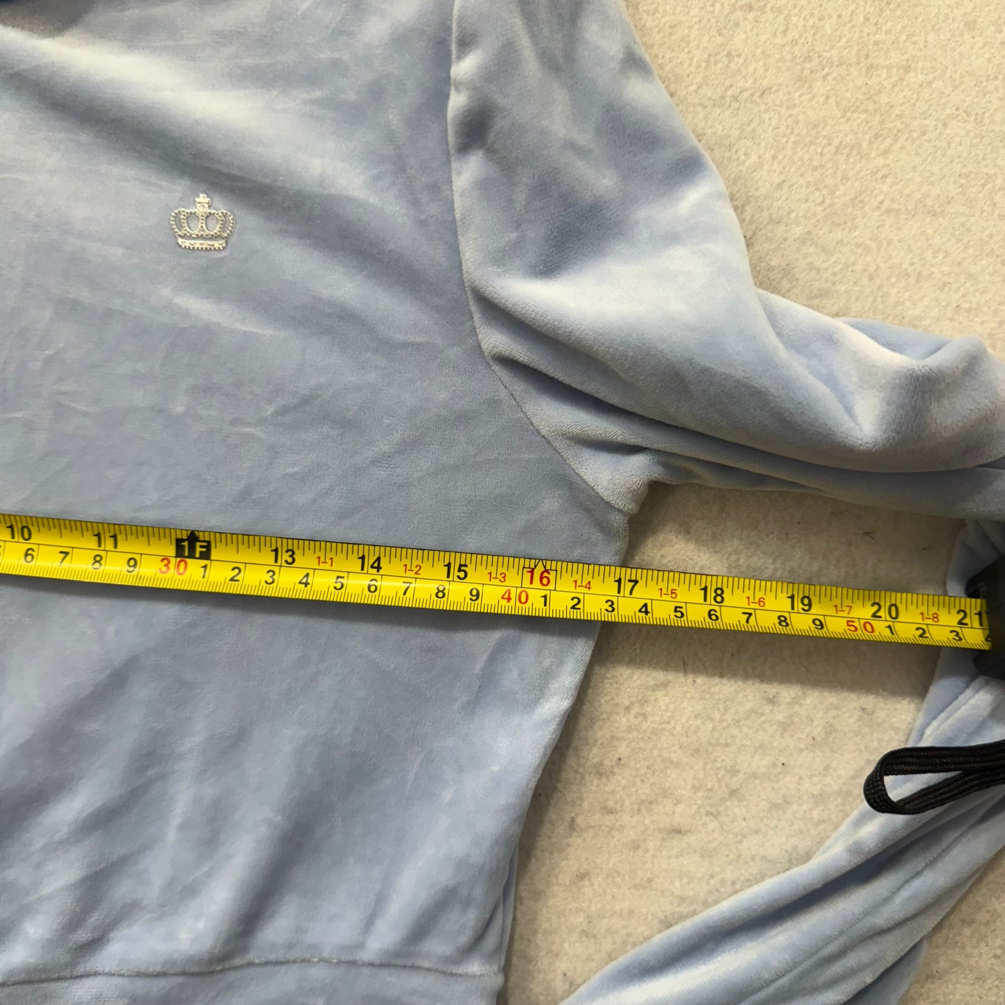 Juicy Couture Women Powder Blue Velour Zip Up Cropped Hoodie Graphic Logo Size S