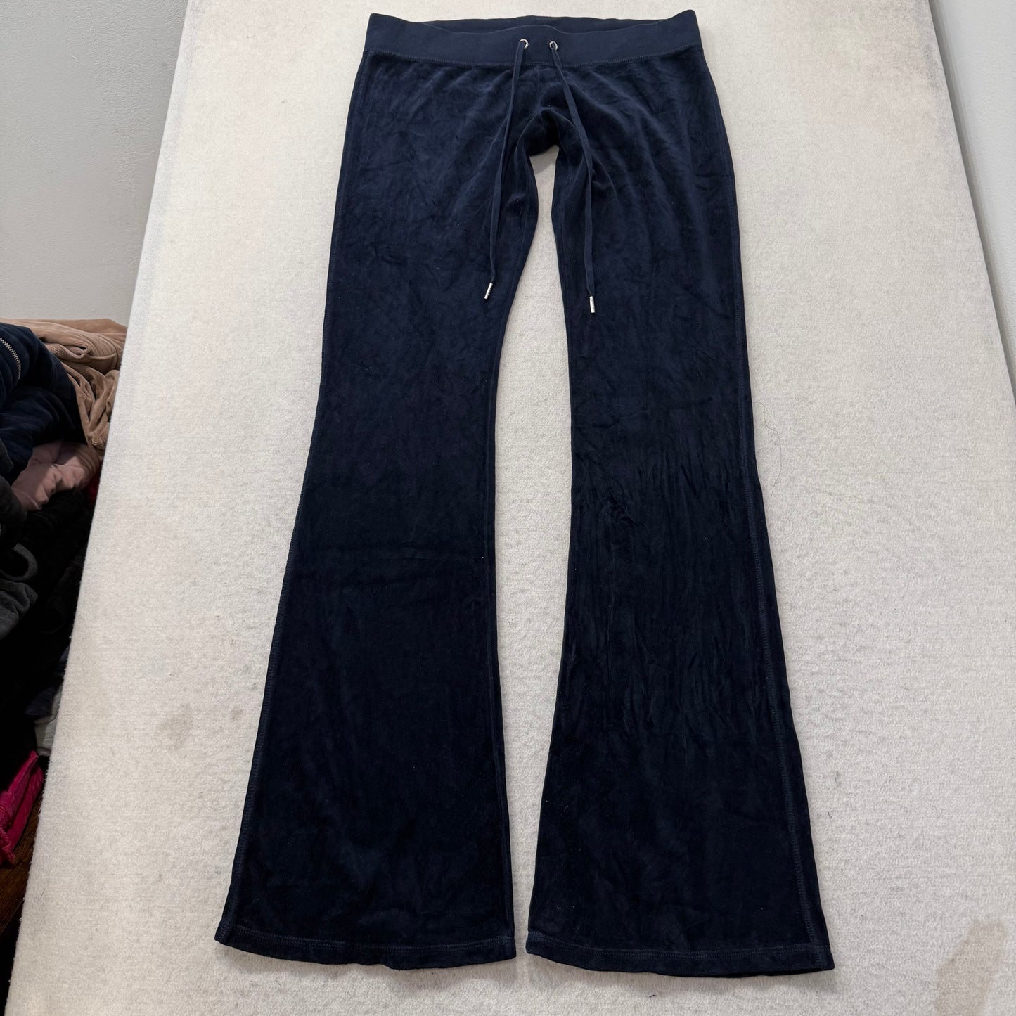 Juicy Couture Women Navy Velour Tracksuit Set Track Jacket & Flare Pant Size M/L