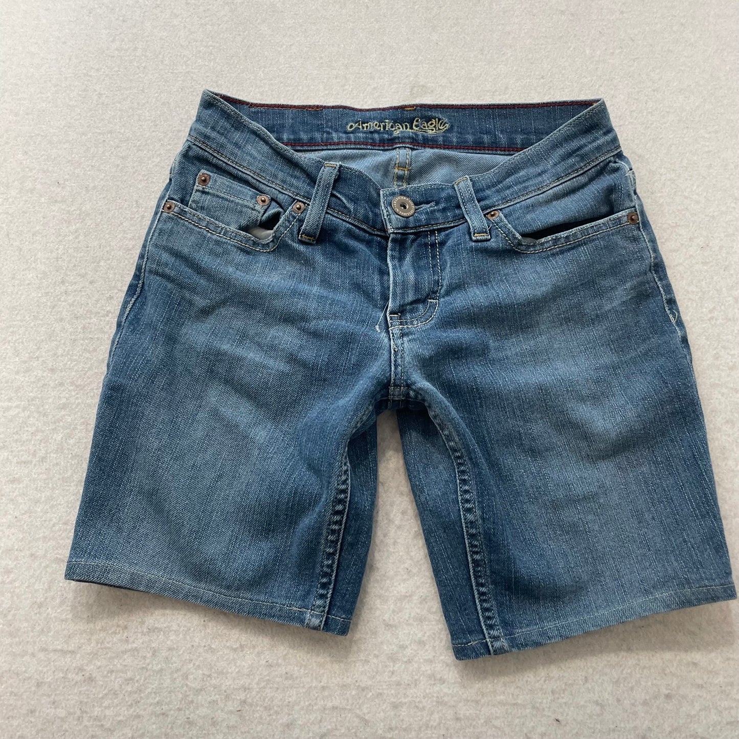 American Eagle Outfitters Mens Blue Cut-off Denim Shorts Pocket Classic Size W27