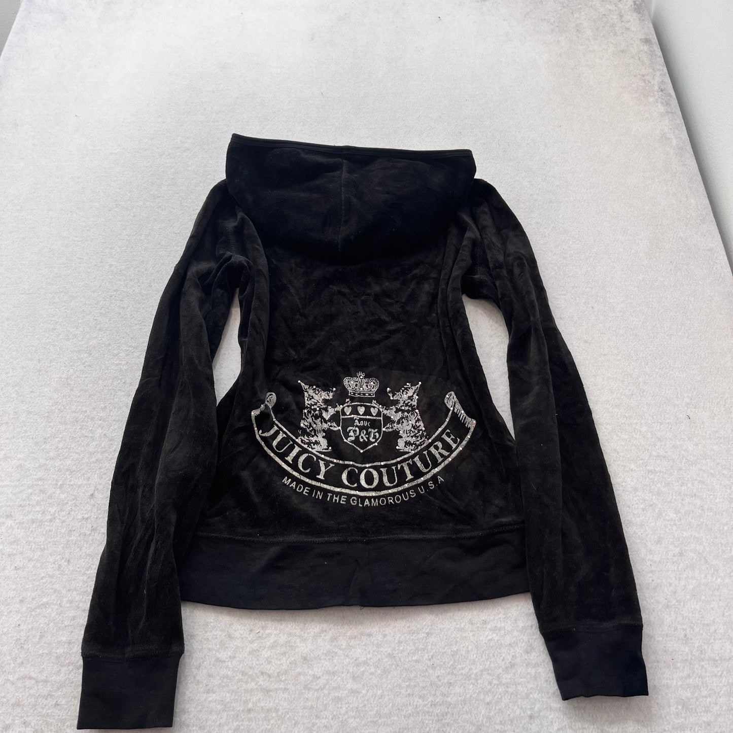 Vintage Juicy Couture Scottie Dogs Womens Black Velour Tracksuit Set Logo Size S