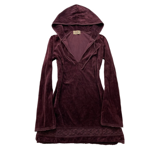 2003 Vintage Juicy Couture Women's Maroon Velour Pullover Long Hooded Y2k Size M
