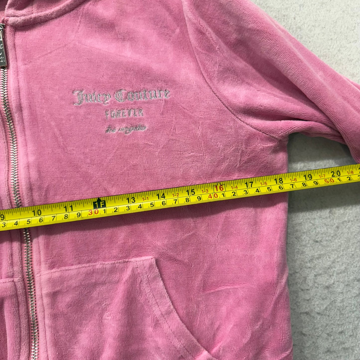 Juicy Couture Forever 21 Women Pink Velour Zip-Up Hoodie Rhinestones Logo Size M