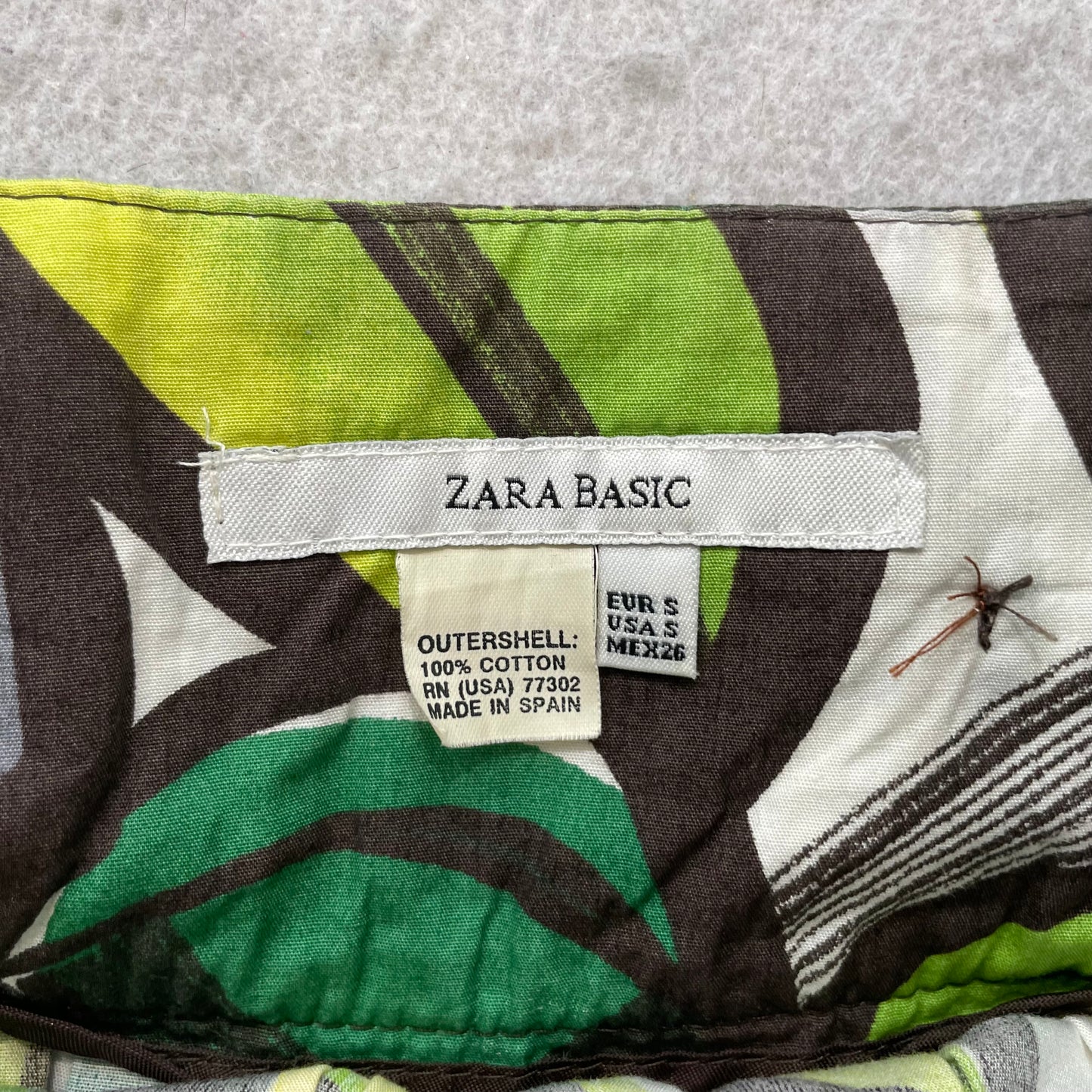 Zara Basic Women's Green Cotton Pleated A-Line Skirt Abstract Leaf Print Size S