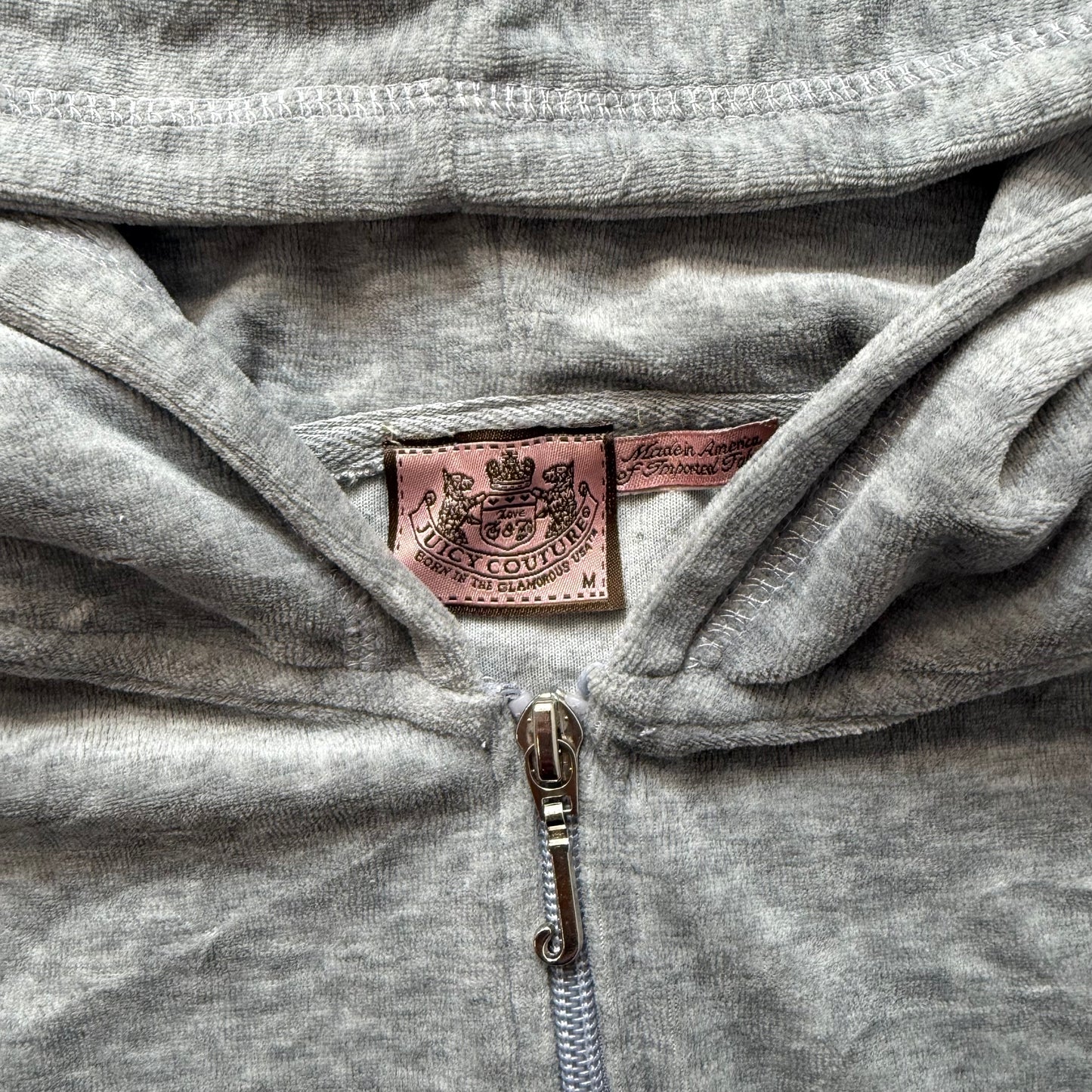 Juicy Couture Women's Gray Velour Zip-Up Hoodie Graphic Crown Logo Y2k Size M