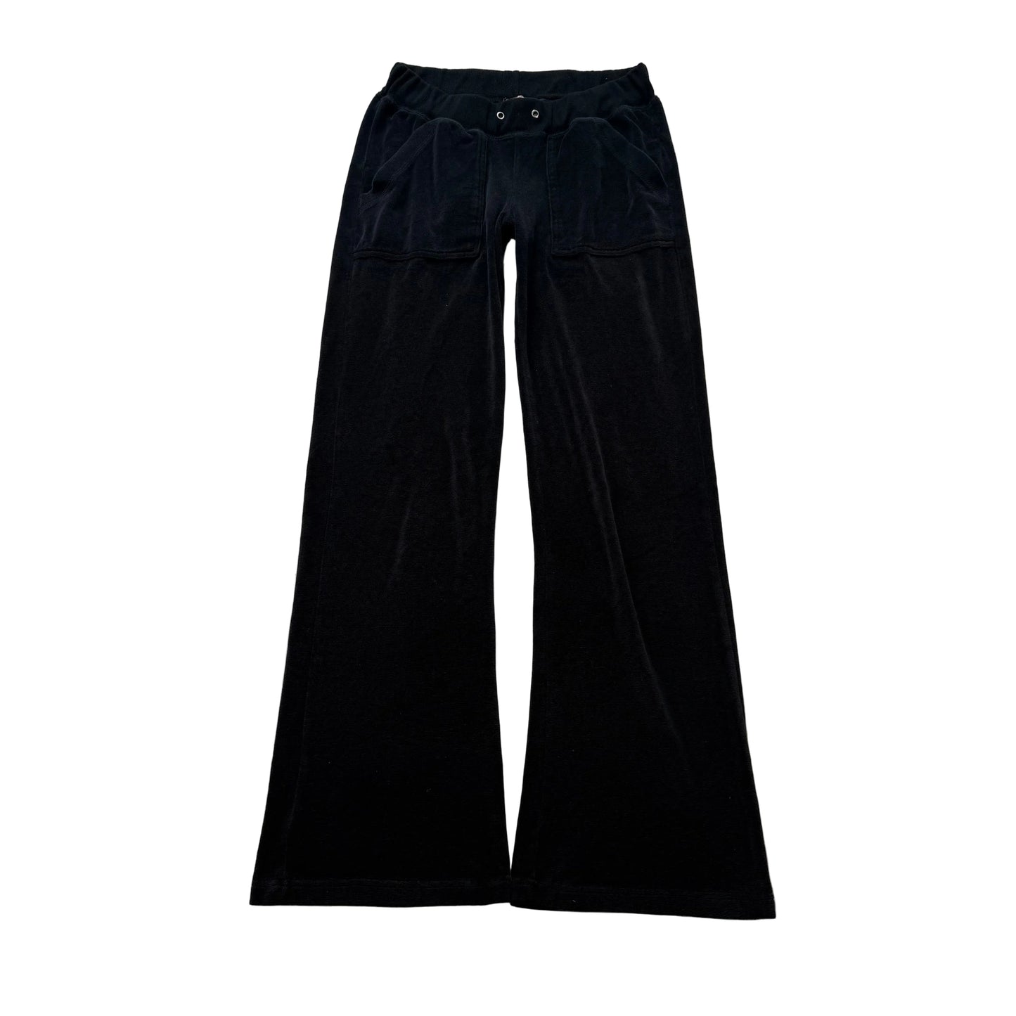 Juicy Couture Women Black Velour Flared Track Pants Drawstring Loungewear Size M