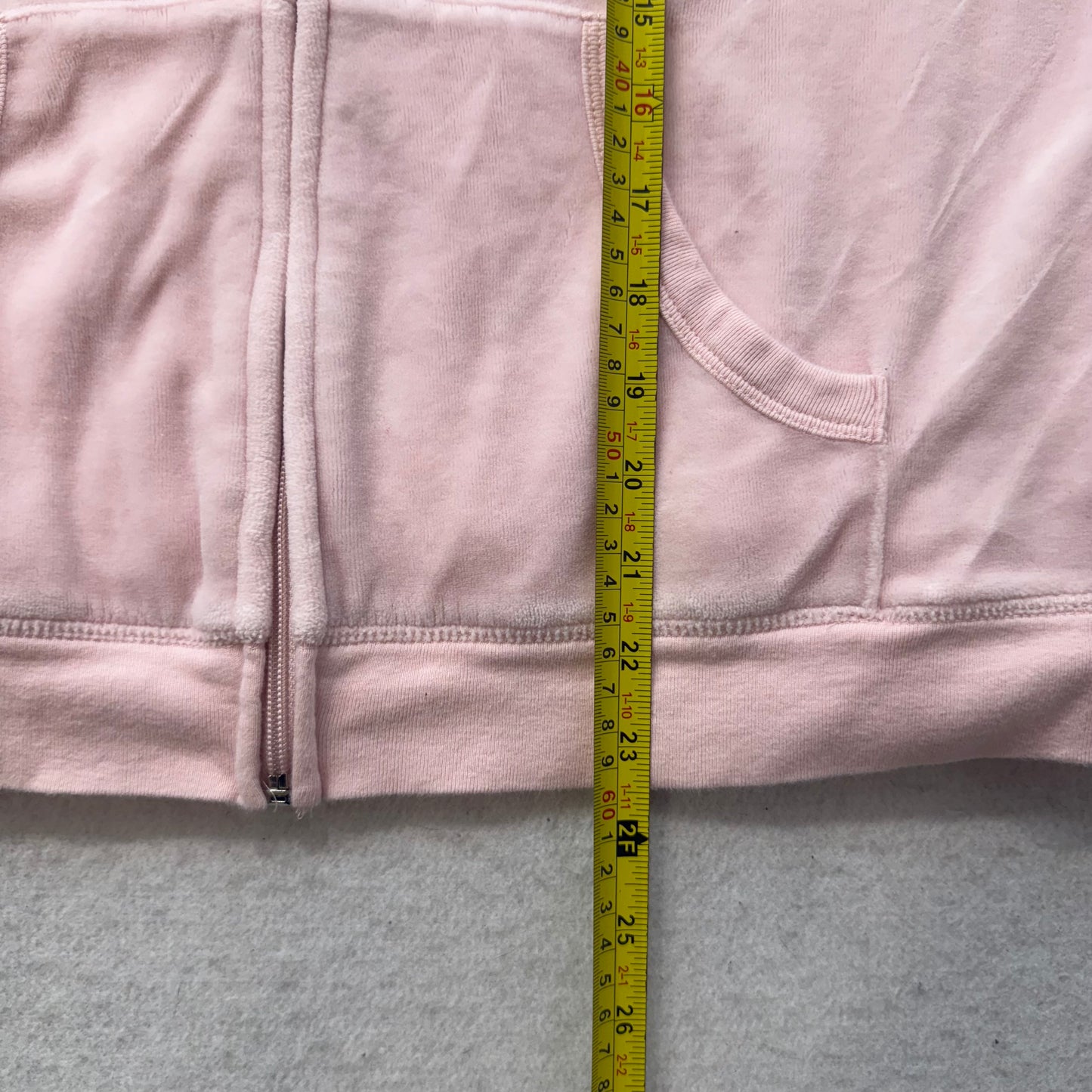 Vintage Juicy Couture Women's Baby Pink Velour Full Zip Hoodie Pockets Size L