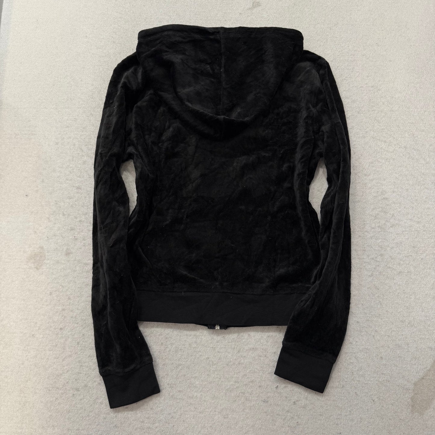 Vintage Juicy Couture Womens Black Velour Tracksuit Set Hoodie & Pant Y2k Size S
