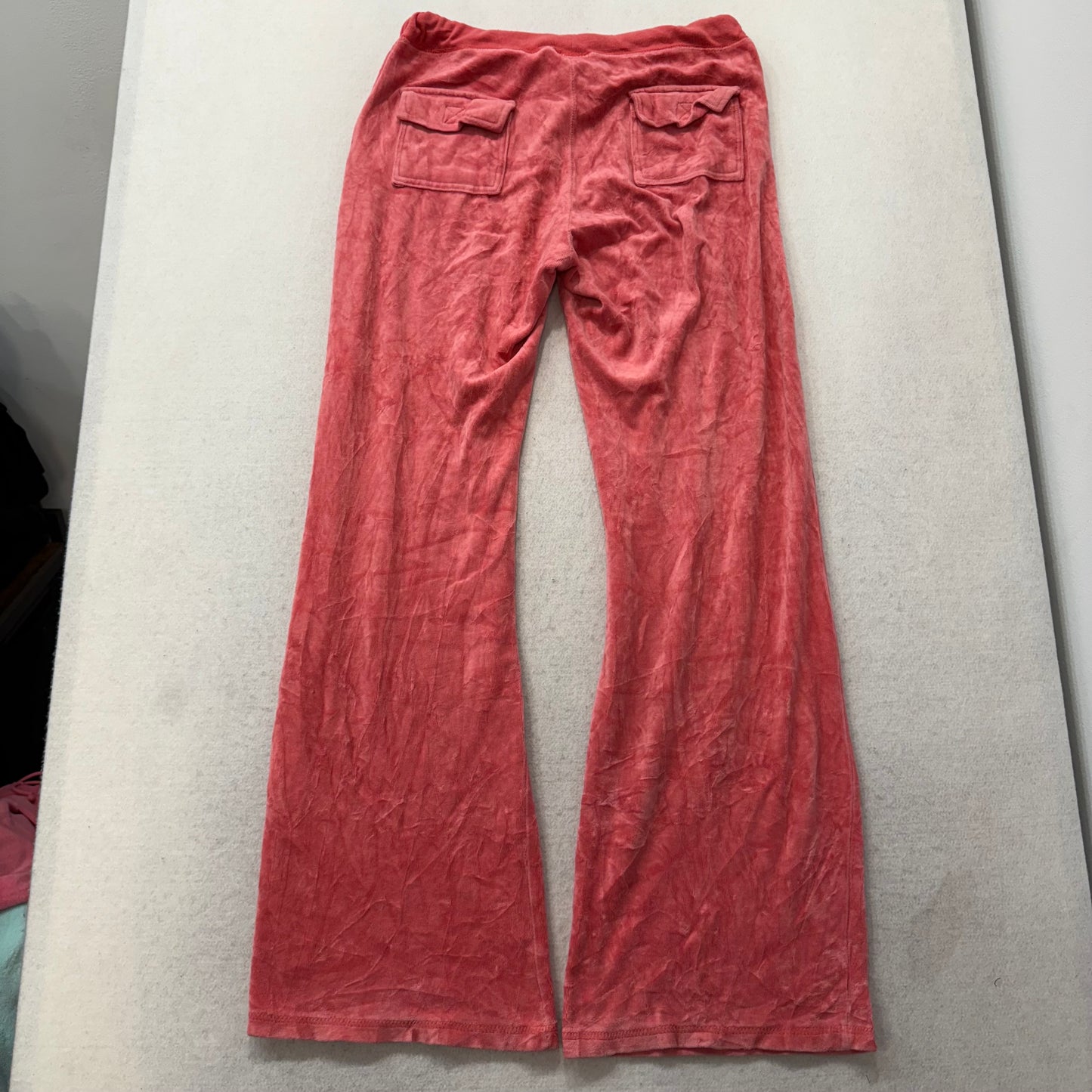 Vintage Juicy Couture Women's Coral Pink Velour Flared Track Pant Pockets Size L