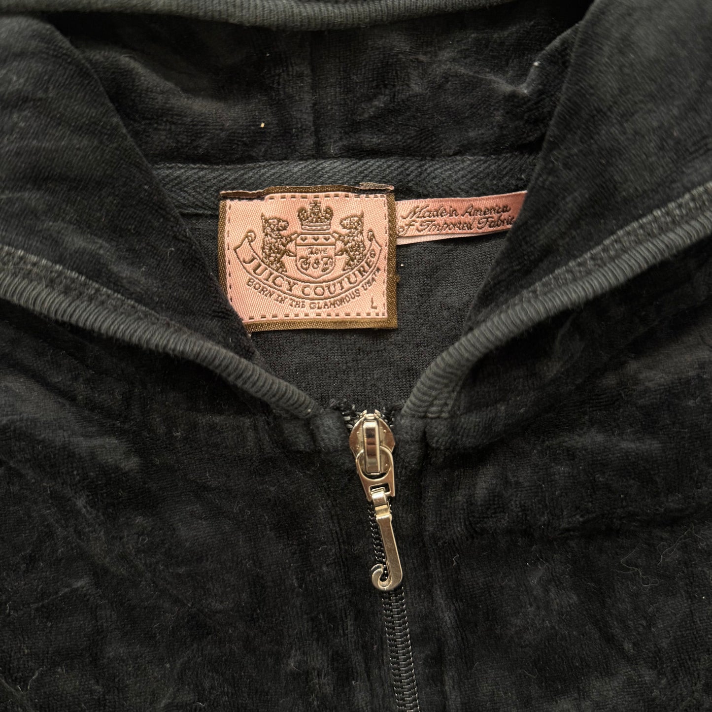 Vintage Juicy Couture “Scottie Dogs” Women's Black Velour Zip Up Hoodie Size L