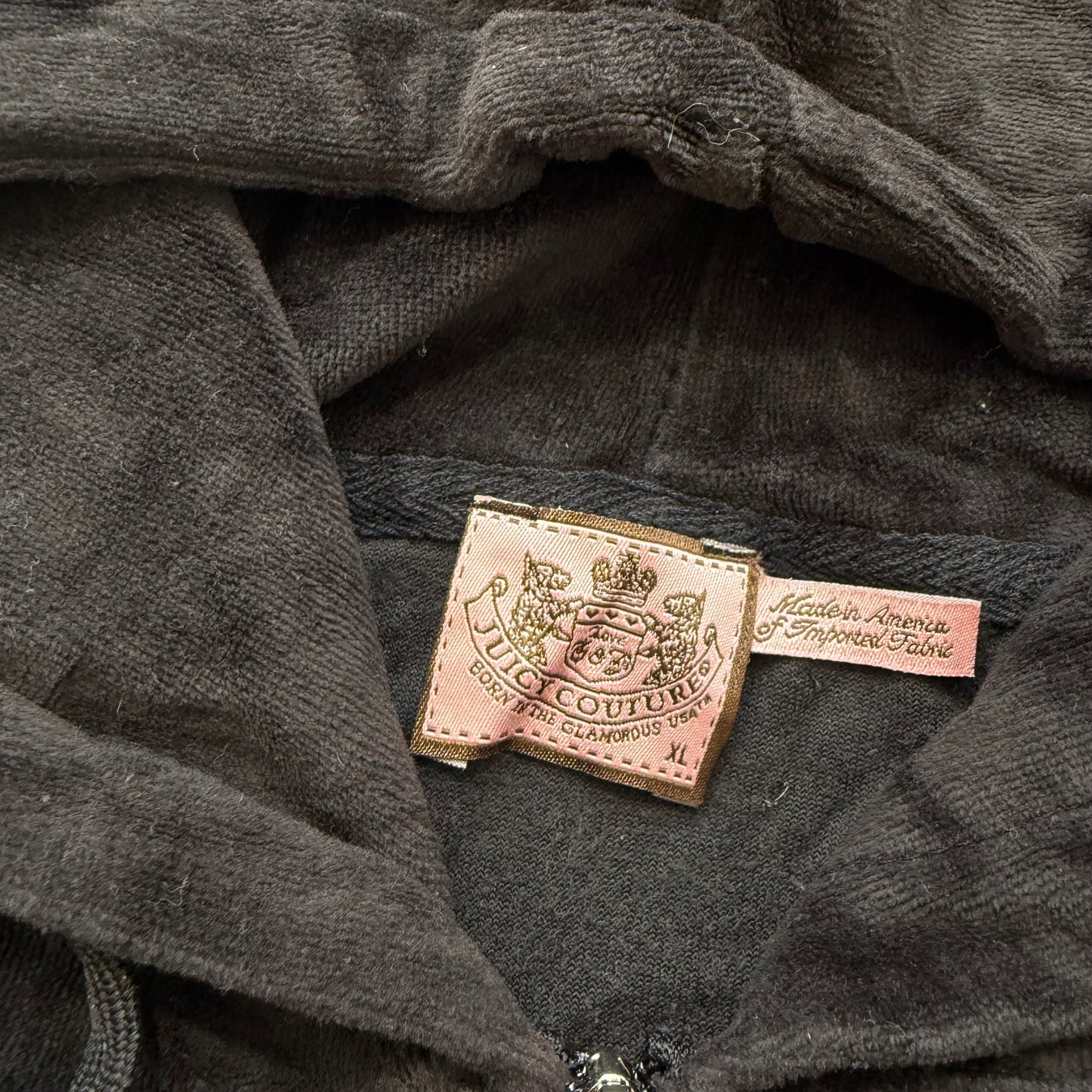 Juicy Couture Womens Charcoal Grey Velour Zip-Up Hoodie Graphic Logo Y2K Size XL