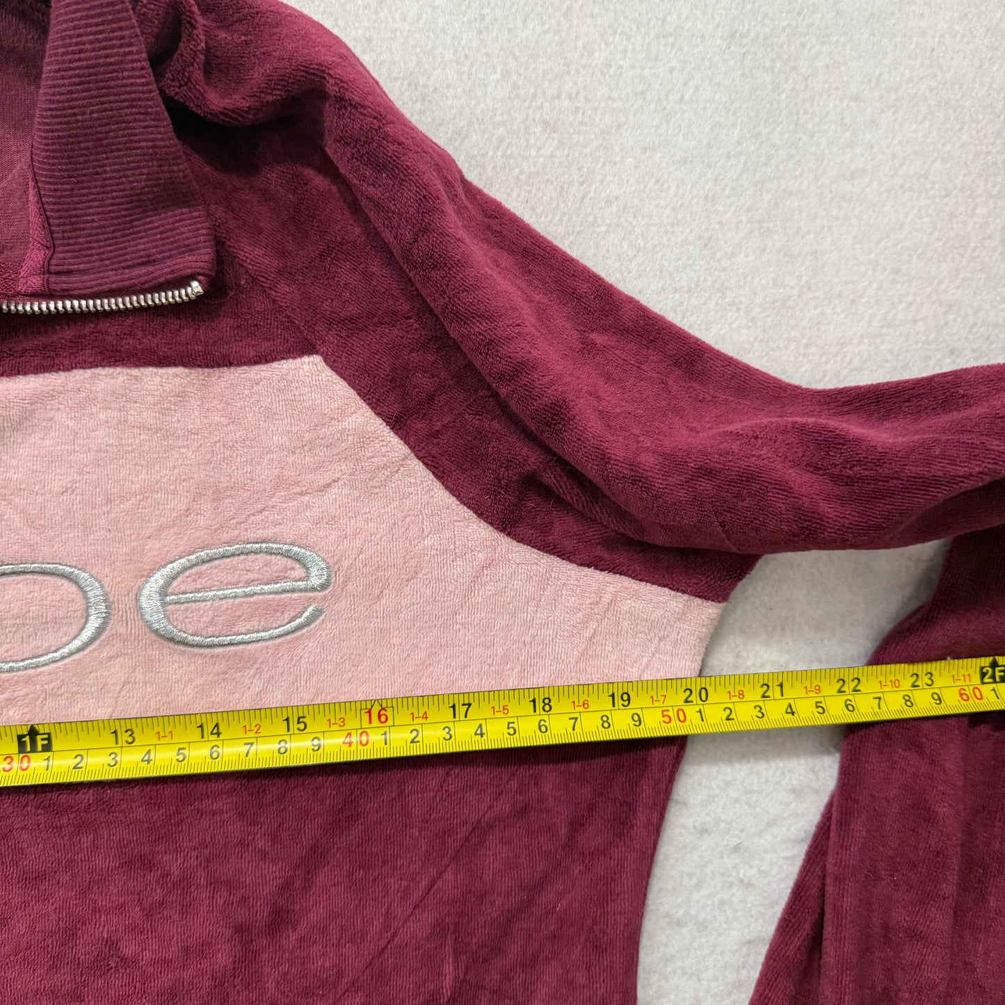 Bebe Women's Burgundy Velour Zip Up Track Jacket Embroidered Logo Pockets Size S
