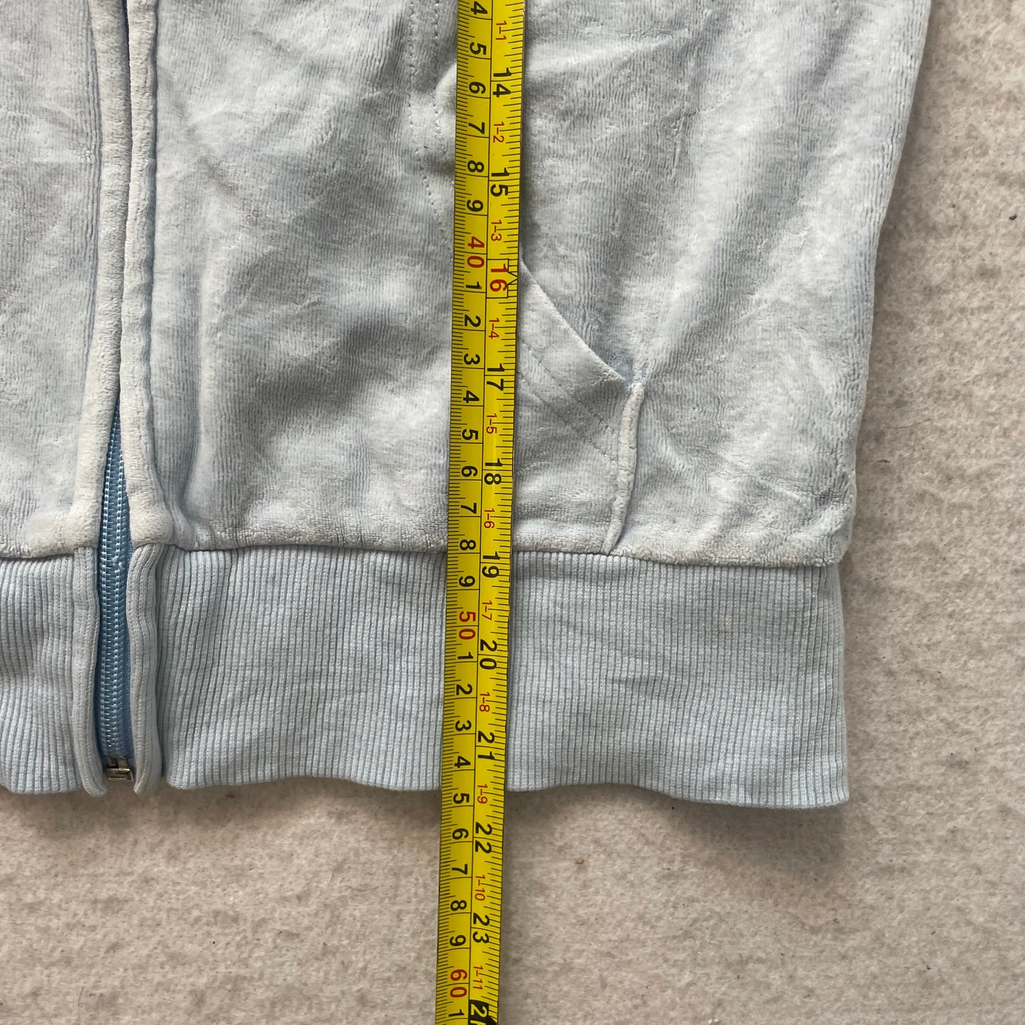 Vintage Juicy Couture Women's Ice Blue Velour Zip-Up Hoodie Loungewear Size S