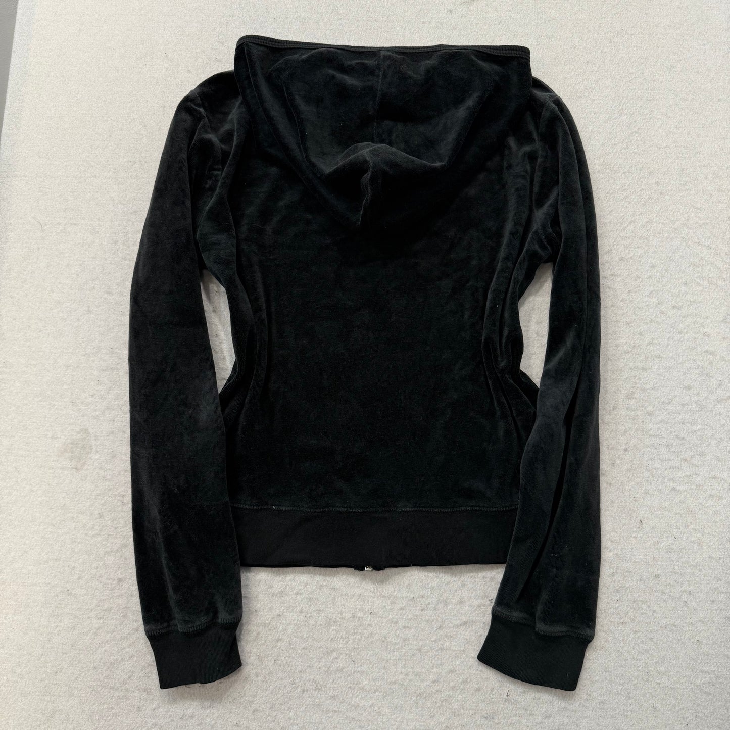 Vintage Juicy Couture Women's Jet Black Velour Full Zip Hoodie Y2k Pocket Size S