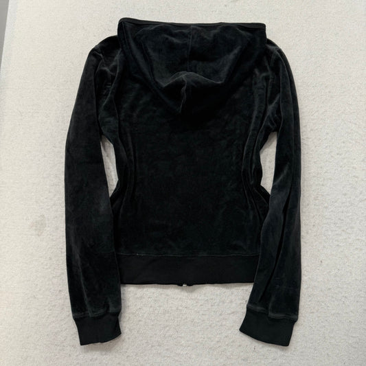Vintage Juicy Couture Women's Jet Black Velour Full Zip Hoodie Y2k Pocket Size S