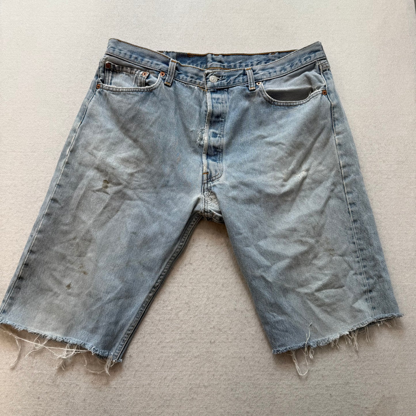 Levi's Strauss & Co Mens Blue Denim Cut-Off Shorts Button Fly Frayed Hem Size 40
