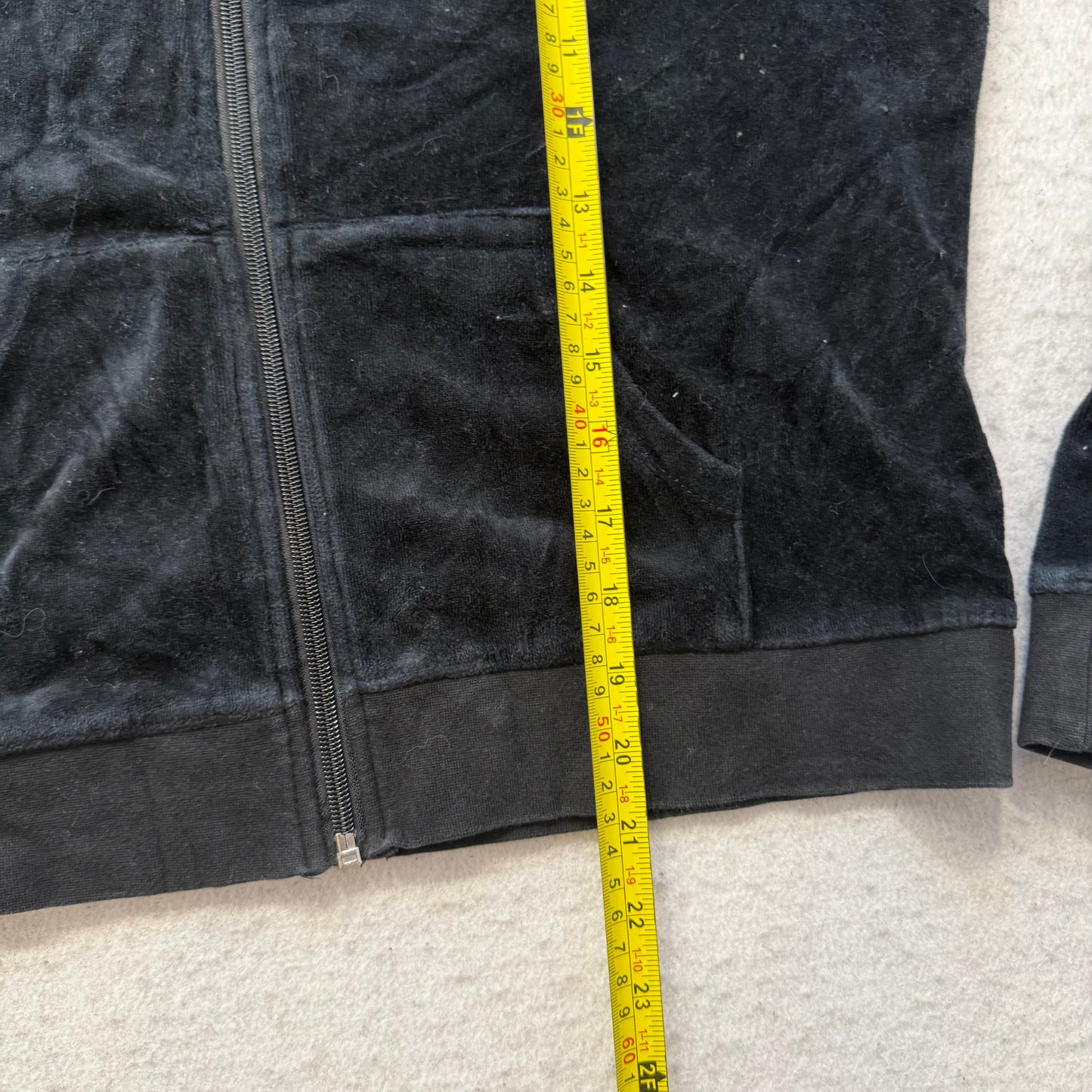 Juicy Couture Women Black Velour Tracksuit Set Zip-Up Hoodie & Flare Pant Size M