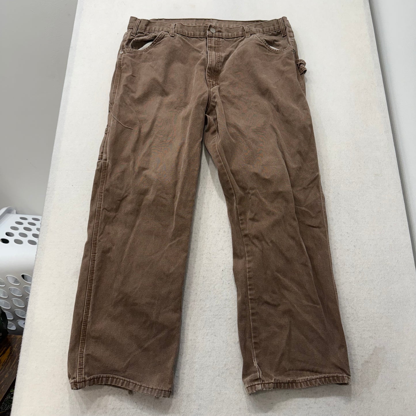 Dickies Men's Duck Brown Cotton Distressed Carpenter Pant Utility Pocket Size 40