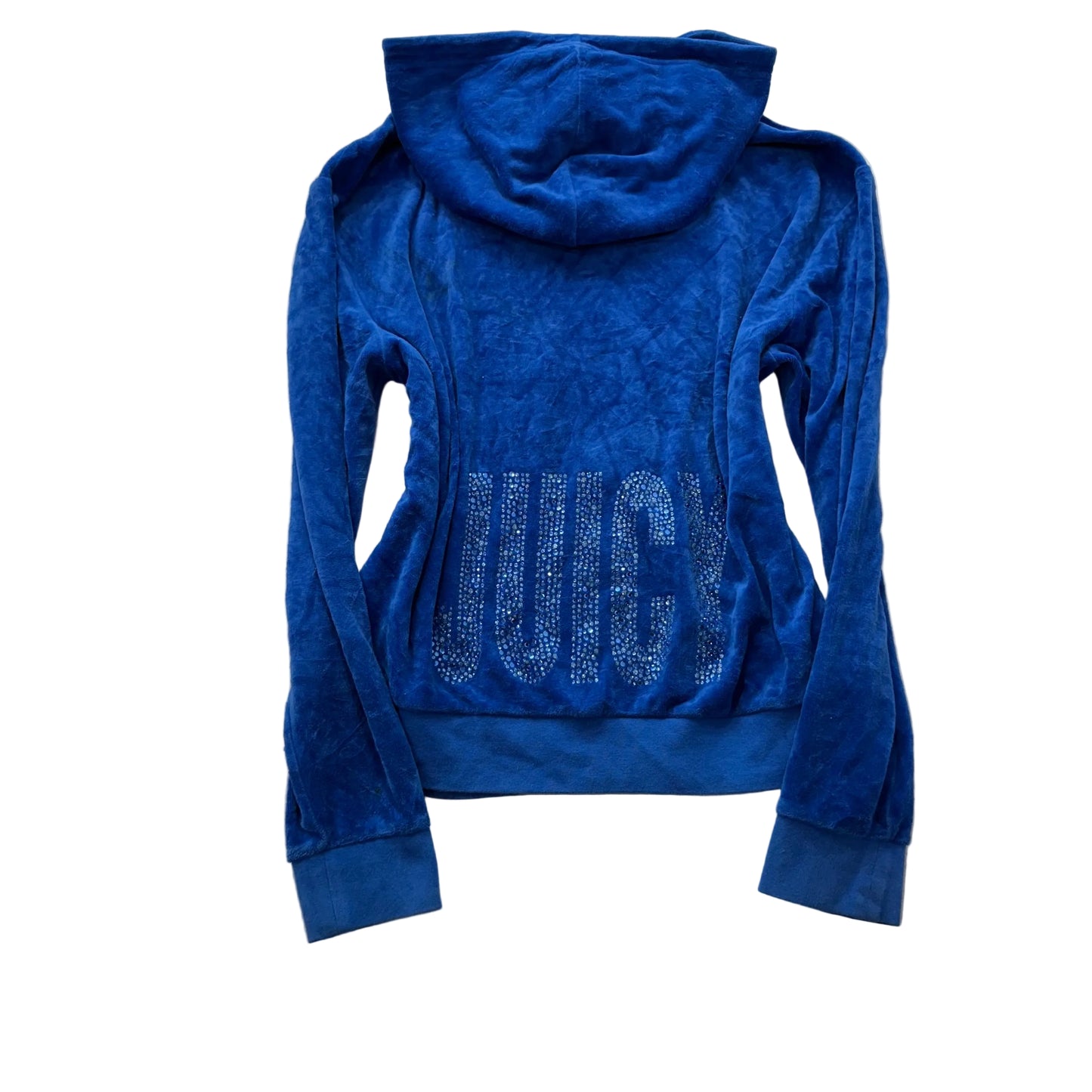 Juicy Couture Women Blue Velour Zip-Up Hoodie Loungewear Rhinestones Logo Size L