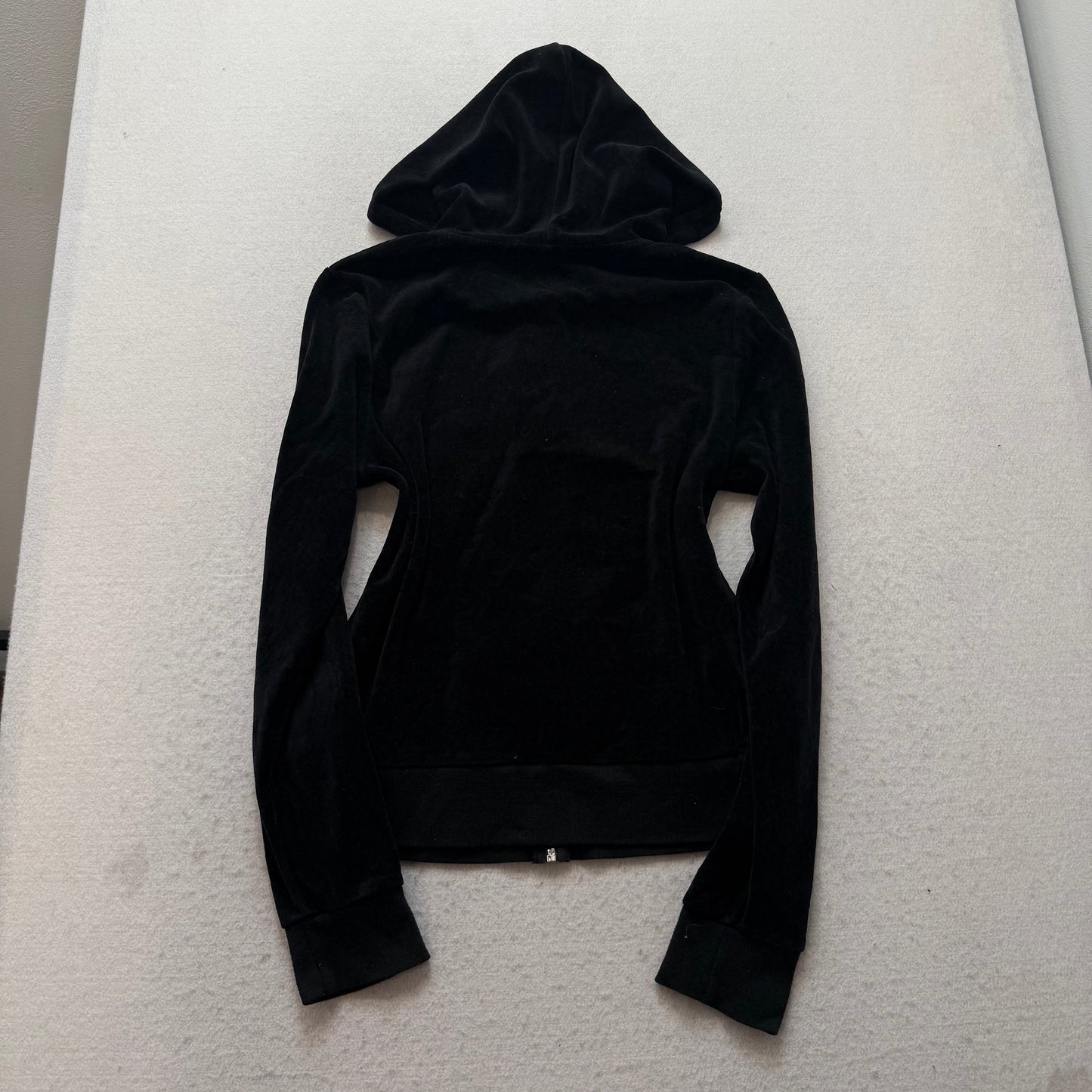 Vintage Juicy Couture Women's Black Velour Zip-Up Hoodie Pockets Y2K Size L