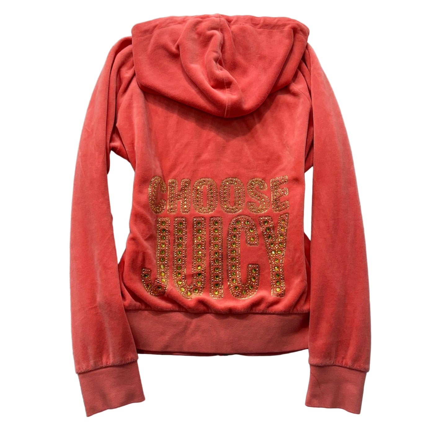 Juicy Couture “Choose Juicy” Women's Orange Velour Zip-Up Hoodie Rhinestone - S