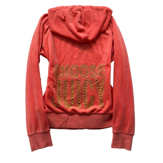 Juicy Couture “Choose Juicy” Women's Orange Velour Zip-Up Hoodie Rhinestone - S