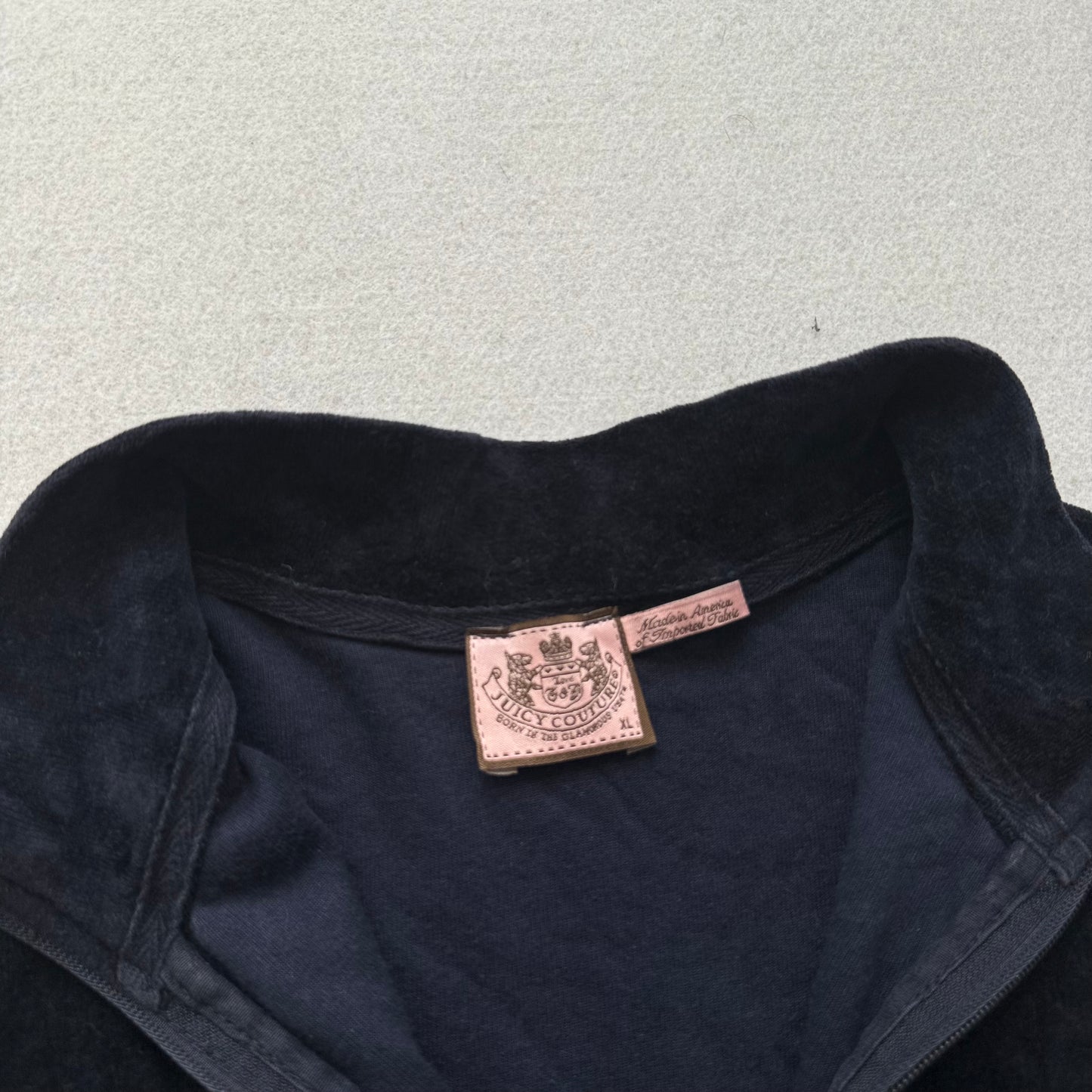 Juicy Couture Women's Jet Black Velour Zip-Up Track Jacket Mock Neck Y2k Size XL